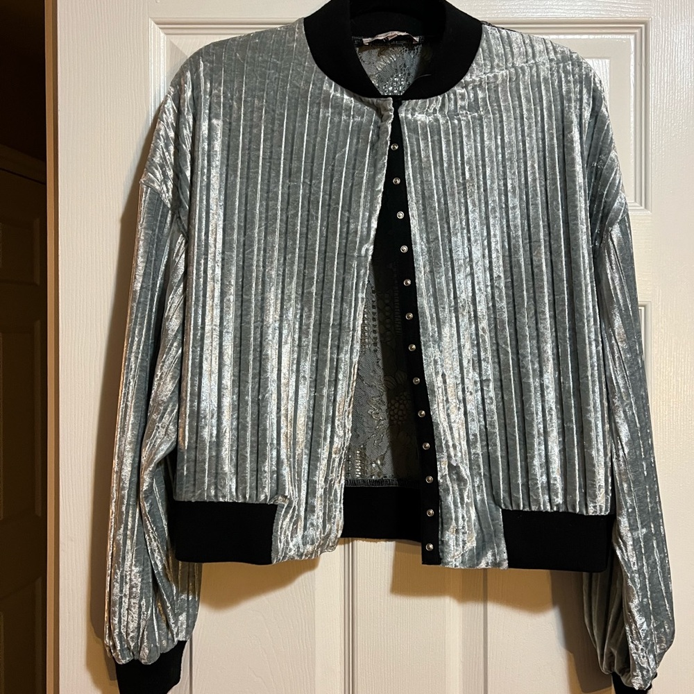 Suede feeling light blue bomber jacket